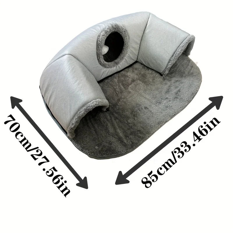 Cama de túnel aconchegante para gatos 3 em 1, tapete de brincar, ninho quente com fundo antiderrapante, para gatos pequenos e médios