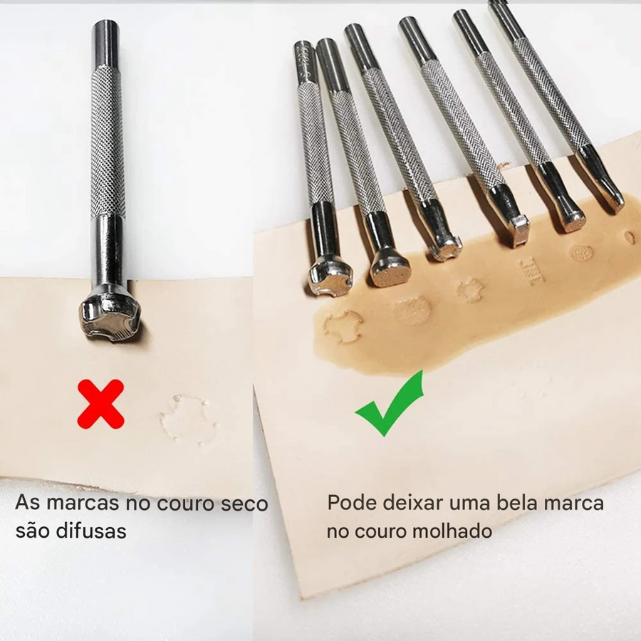 Kit 6 peças - Carimbo Couro - Balaiado - profissional - selos para couro artesanato - trabalho profissional - 11cm - 6 peças
