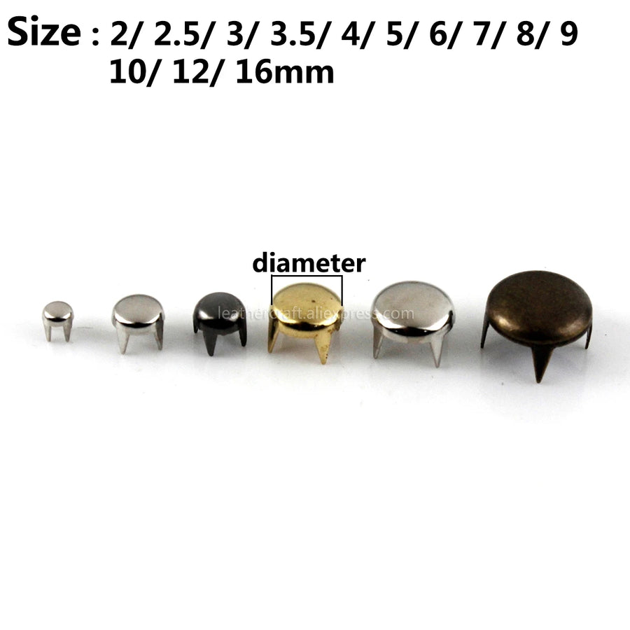 Kit Rebites de garra - 100 peças 2-6mm Metal redondo tachas Accessorios 13 tamanhos
