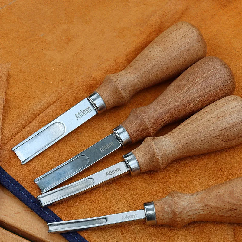 Desquinadores - A4mm a6mm a8mm a10mm - artesanato em couro - borda chanfrada - faca de corte - com punho de madeira - várias opções