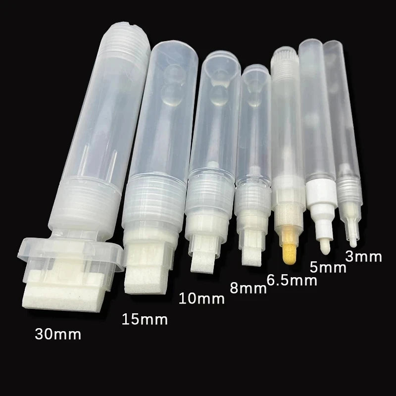 Conjunto de 7 peças de hastes de plástico vazias para caneta 3mm 8mm 10mm 15mm 30mm pintura em couro