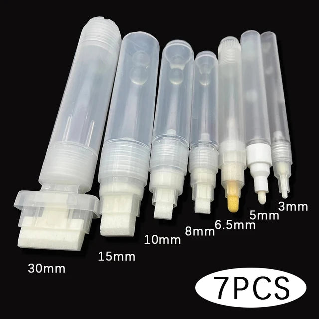 Conjunto de 7 peças de hastes de plástico vazias para caneta 3mm 8mm 10mm 15mm 30mm pintura em couro