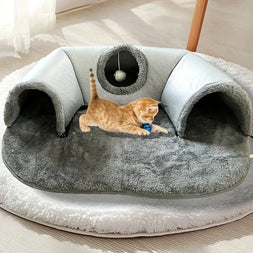 Cama de túnel aconchegante para gatos 3 em 1, tapete de brincar, ninho quente com fundo antiderrapante, para gatos pequenos e médios