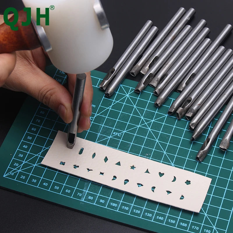 Kit 20 peças de ferramentas para fazer corte de flores em couro incluindo furador vazador com vários formatos, matriz de perfuração e estêncil escultura
