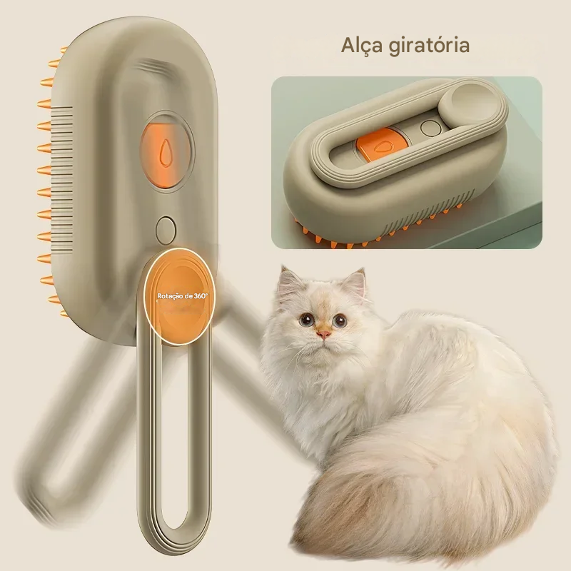 Escova a vapor para gatos e cães, escova de gato, pente dobrável, removedor de cabelo pet, limpeza vaporizada, massagem pente, grooming suprimentos, 3in 1