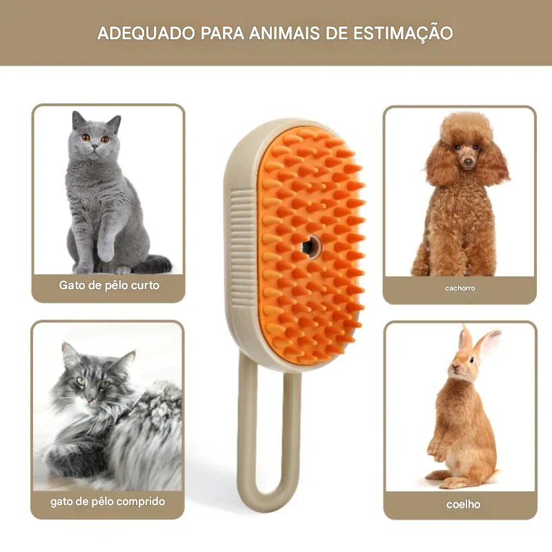 Escova a vapor para gatos e cães, escova de gato, pente dobrável, removedor de cabelo pet, limpeza vaporizada, massagem pente, grooming suprimentos, 3in 1